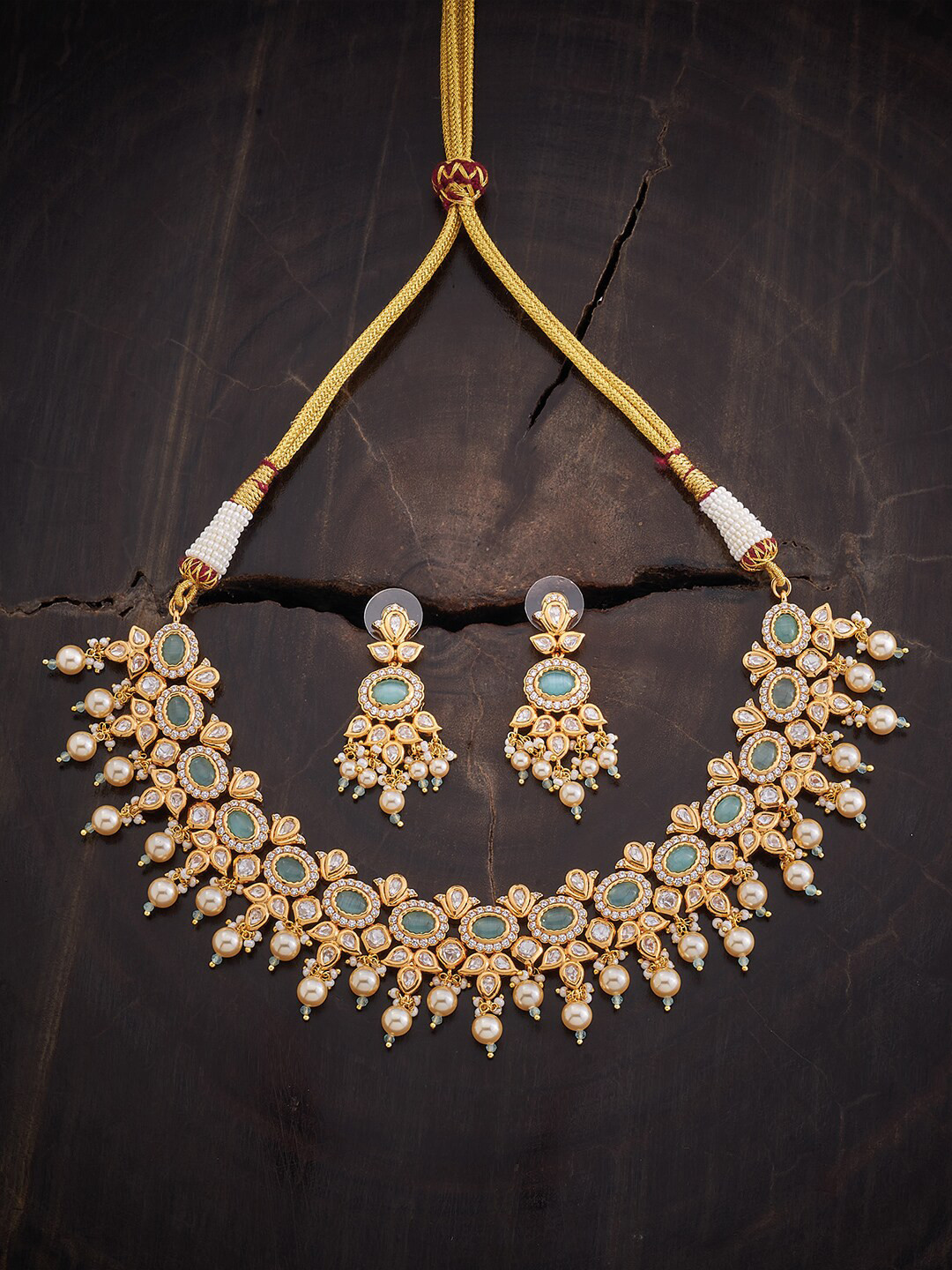 

Kushal's Fashion Jewellery Kundan-Studded & Beaded Jewellery Set, Gold