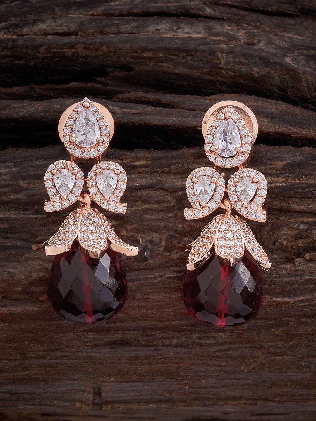 

Kushal's Fashion Jewellery Rose Gold-Plated Teardrop Shaped Studs Earrings, Red