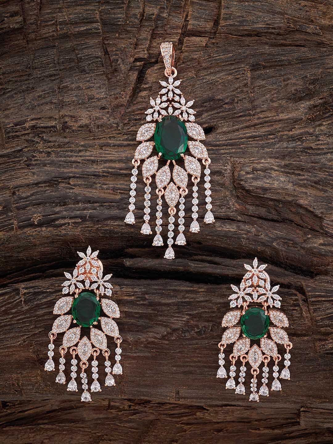 

Kushal's Fashion Jewellery Rose Gold-Plated Stone-Studded Pendant Set