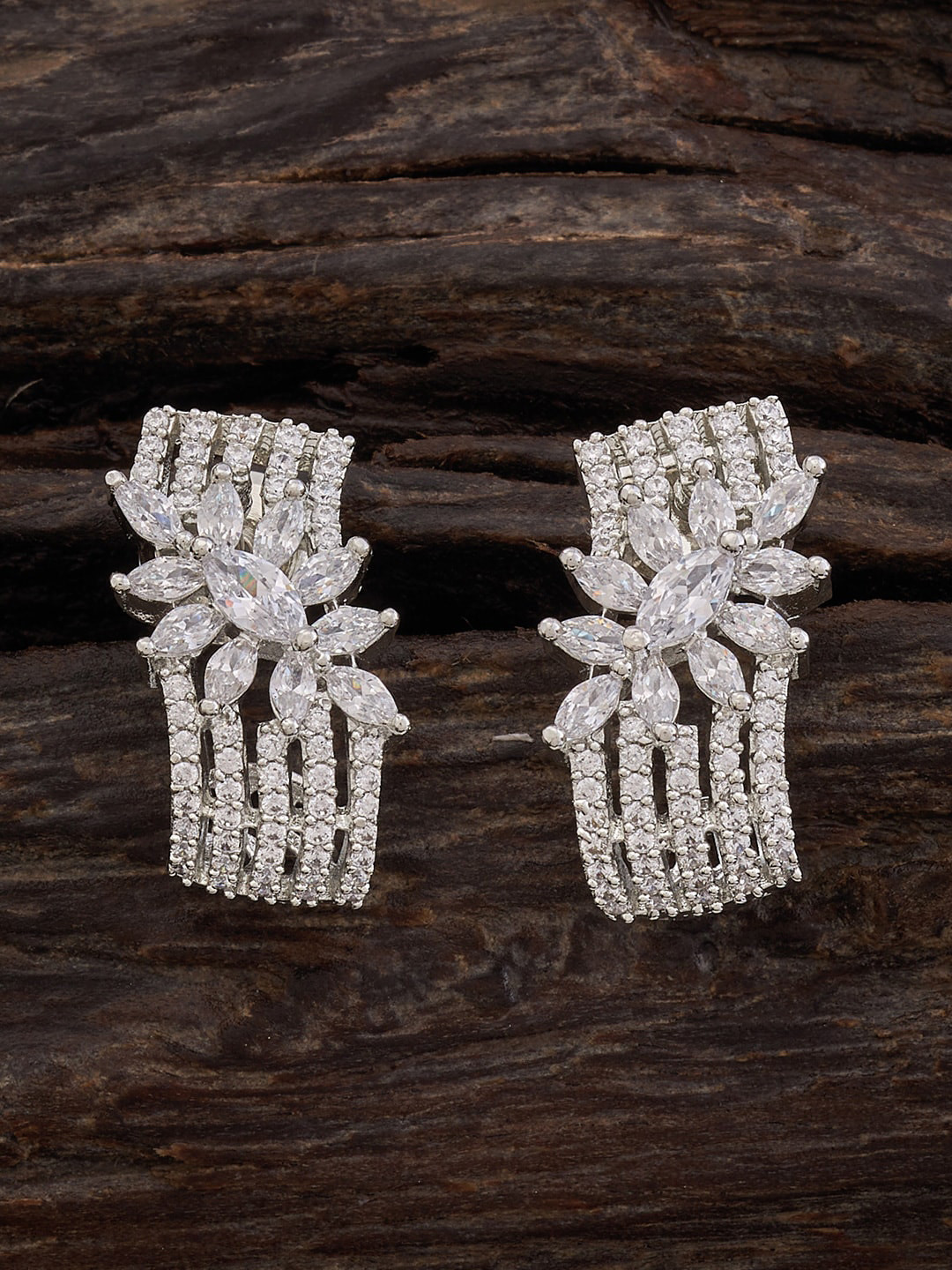 

Kushal's Fashion Jewellery Silver-Plated Cubic Zirconia Studded Studs Earrings