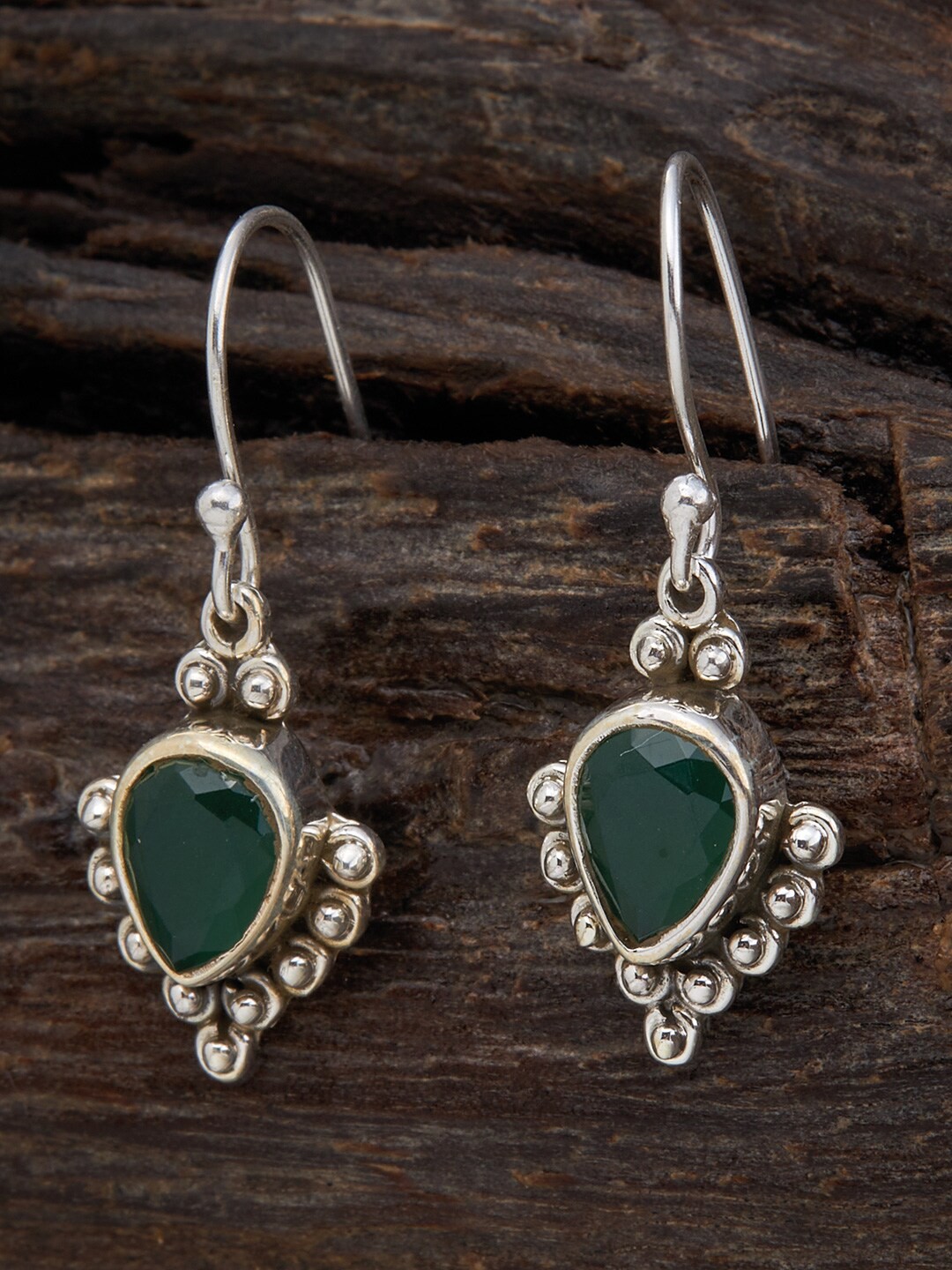 

Kushal's Fashion Jewellery 92.5 Pure Silver Stone-Studded Teardrop Shaped Drop Earrings