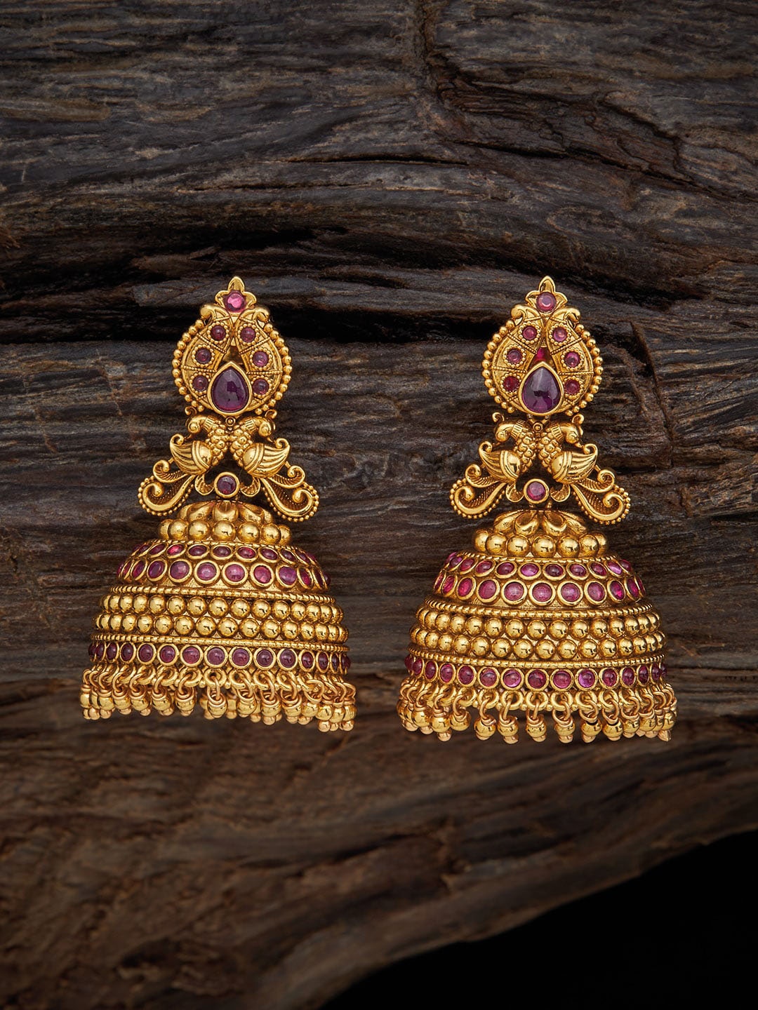 

Kushal's Fashion Jewellery Rhodium-Plated Dome Shaped Jhumkas Earrings, Gold