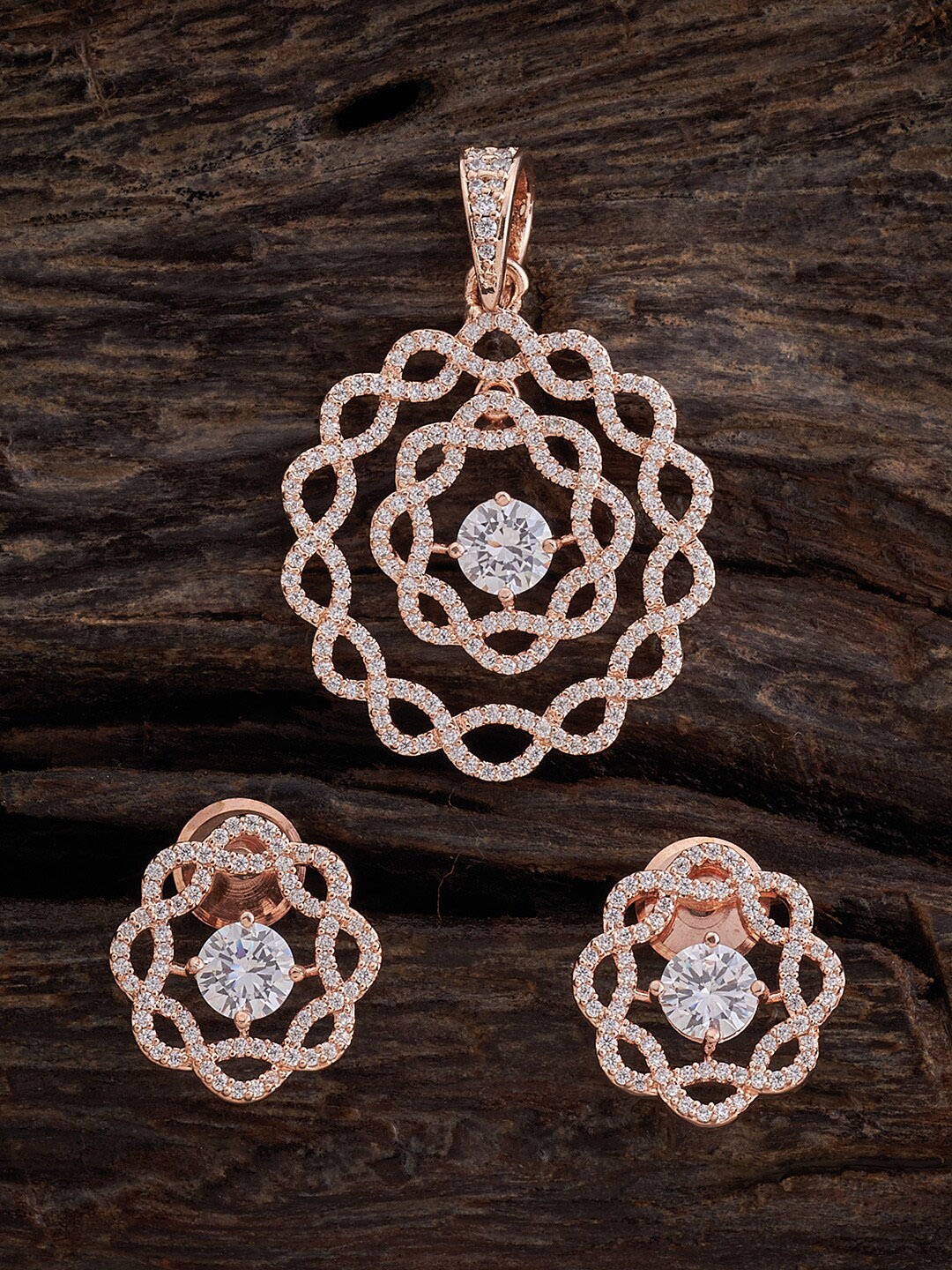 

Kushal's Fashion Jewellery Rose Gold-Plated Cubic Zircon Studded Jewellery Set