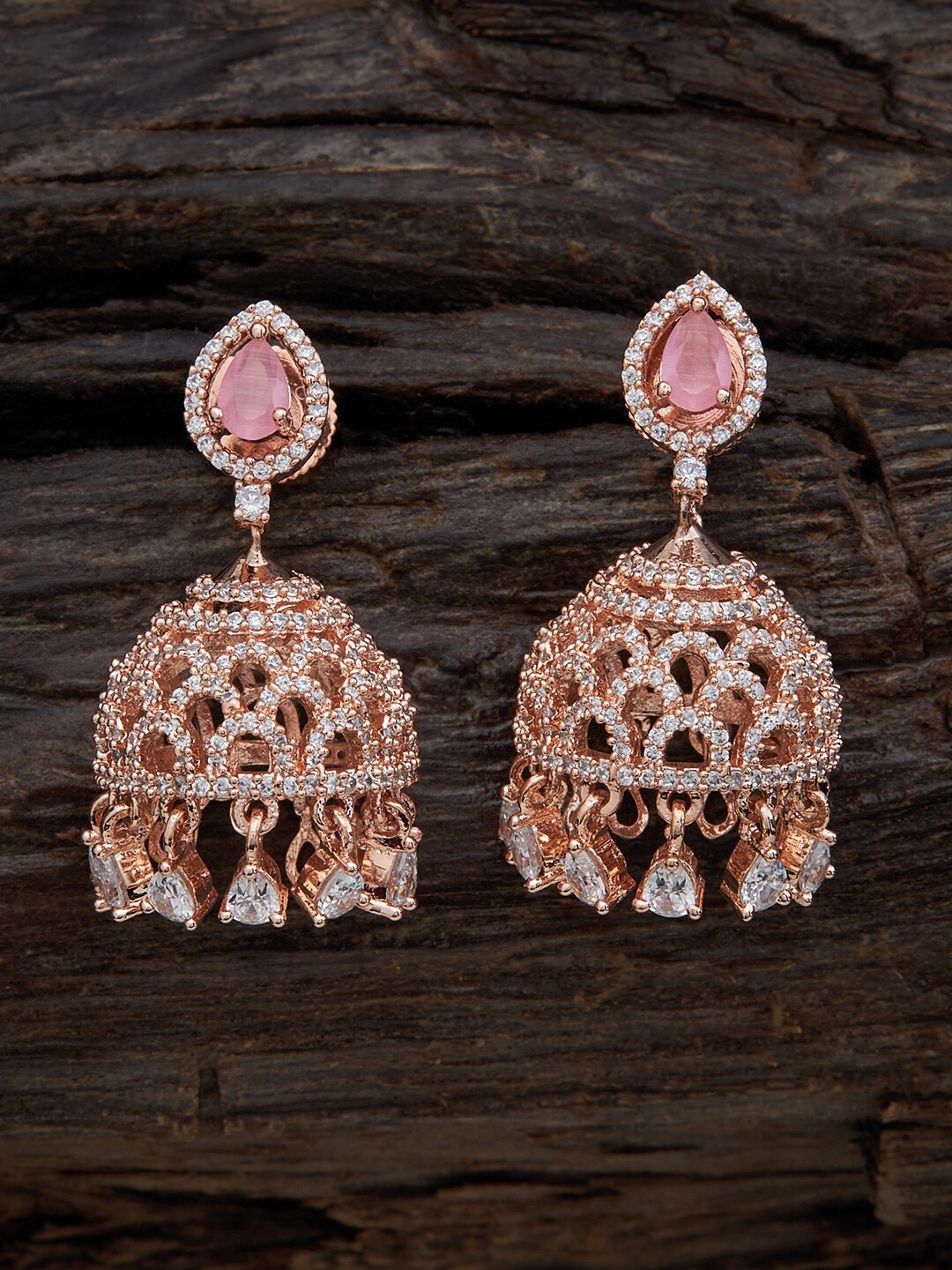 

Kushal's Fashion Jewellery Rose Gold-Plated Dome Shaped Jhumkas Earrings