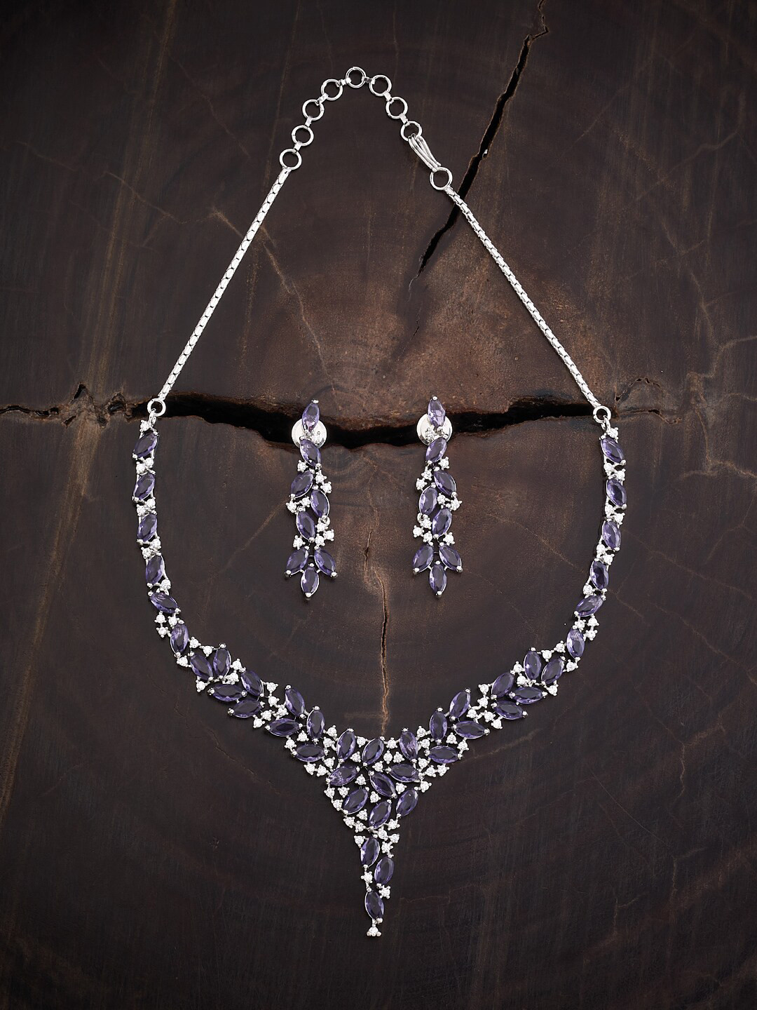 

Kushal's Fashion Jewellery Rhodium-Plated CZ-Studded Jewellery Set, Silver