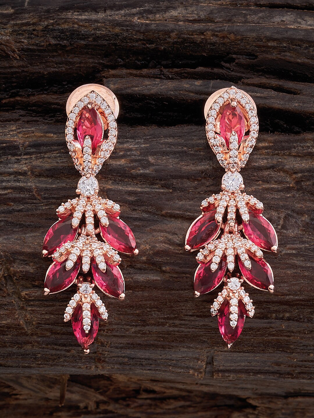 

Kushal's Fashion Jewellery Rose Gold-Plated Leaf Shaped Studs Earrings, Red