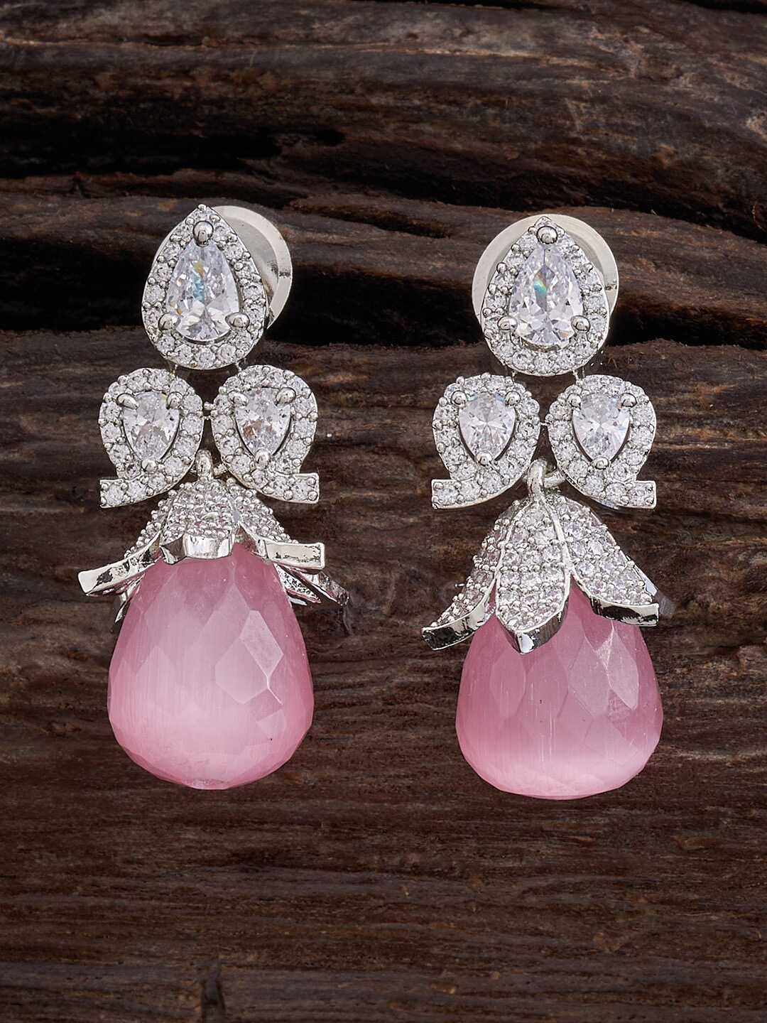 

Kushal's Fashion Jewellery Rose Gold-Plated CZ-Studded Teardrop Shaped Drop Earrings