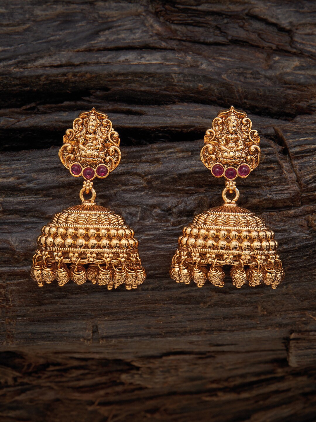 

Kushal's Fashion Jewellery Rhodium-Plated Dome Shaped Jhumkas Earrings, Gold