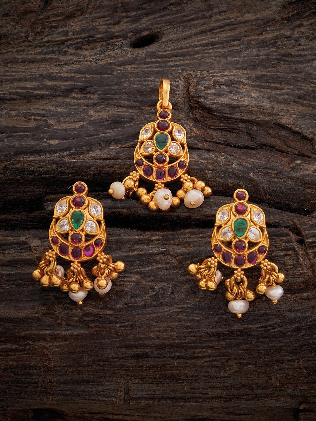

Kushal's Fashion Jewellery 92.5 Pure Silver Pendant With Earrings, Gold