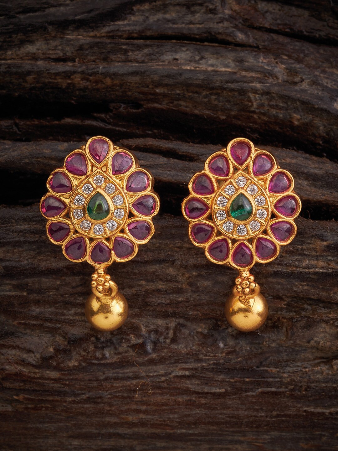 

Kushal's Fashion Jewellery 92.5 Pure Silver Gold Plated Teardrop Shaped Drop Earrings