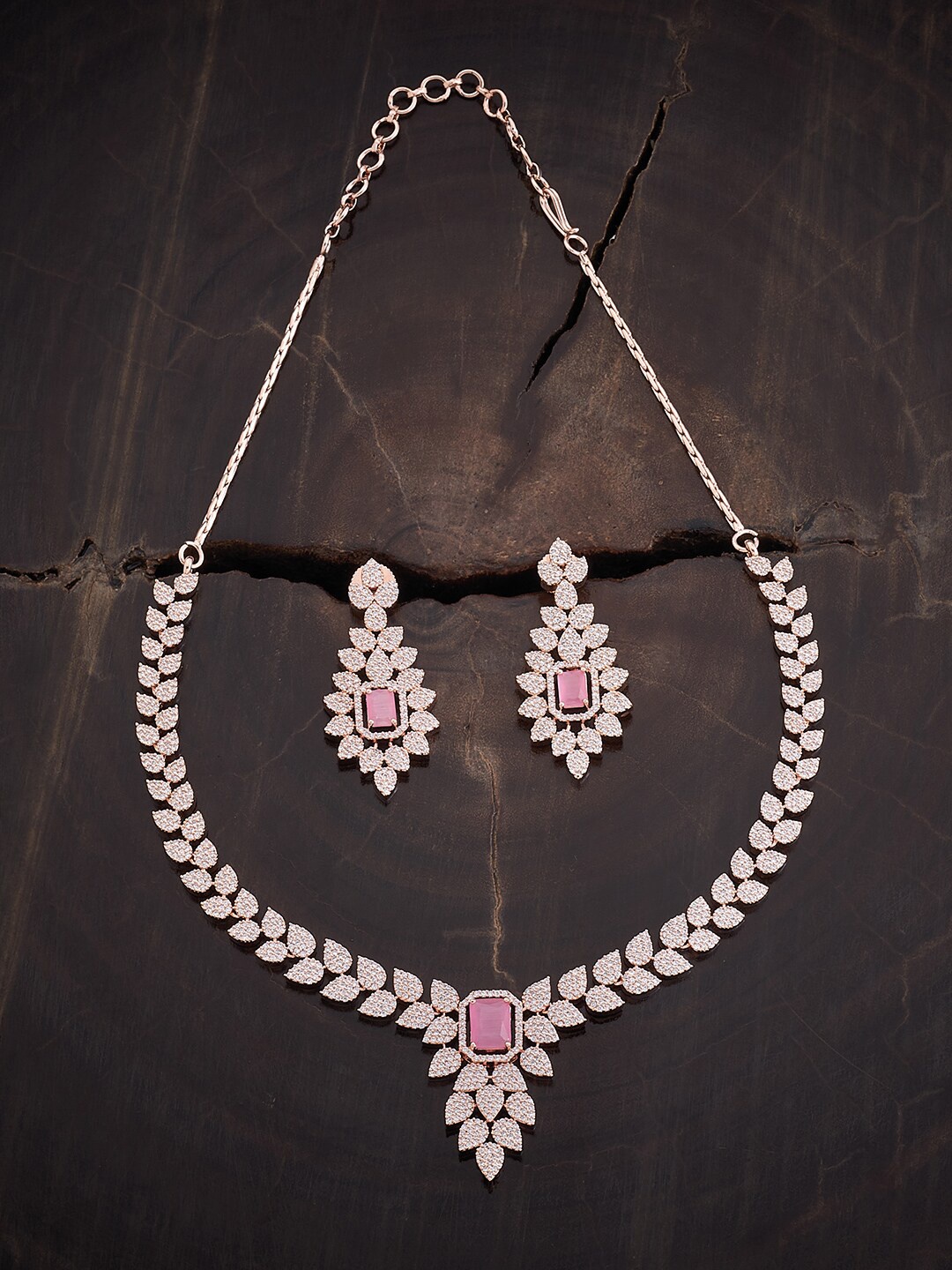

Kushal's Fashion Jewellery Rose Gold-Plated CZ-Studded JewellerySet