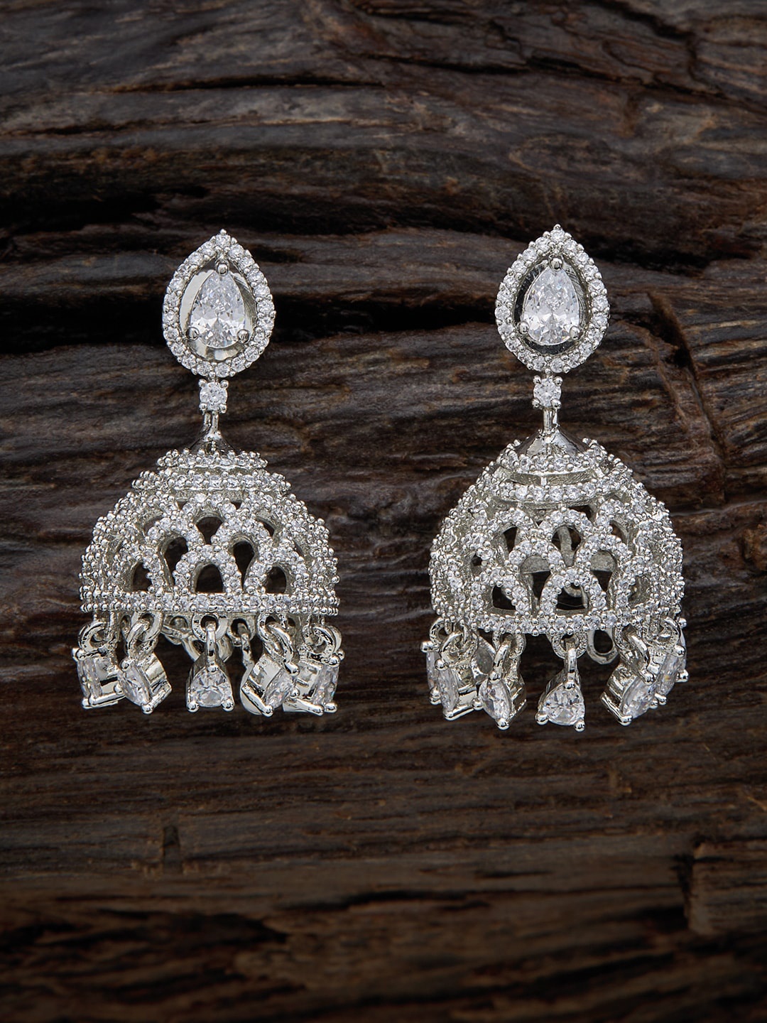 

Kushal's Fashion Jewellery Silver Plated Dome Shaped Zircon Jhumkas