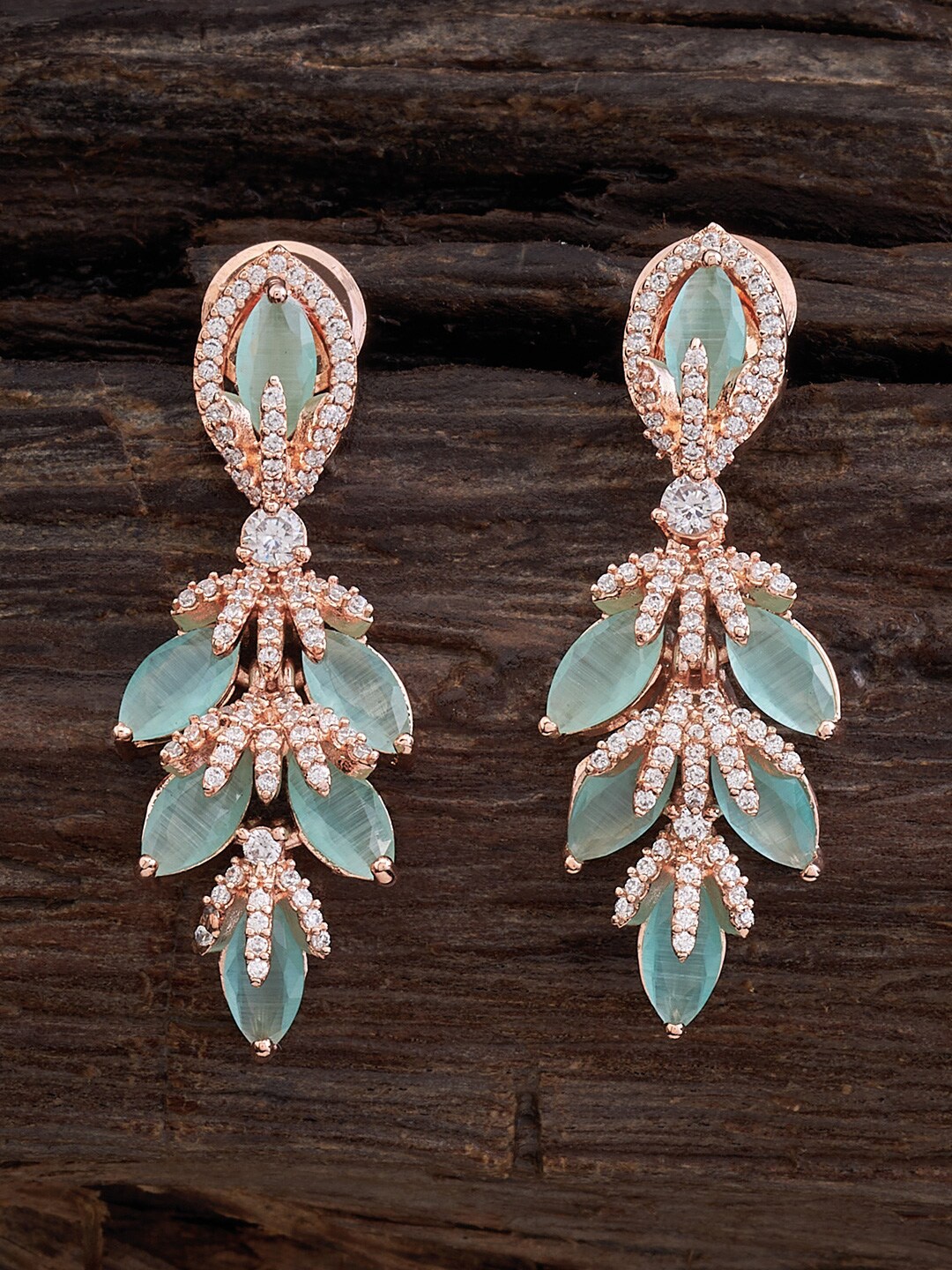 

Kushal's Fashion Jewellery Rose Gold-Plated CZ Studded Leaf Shaped Drop Earrings