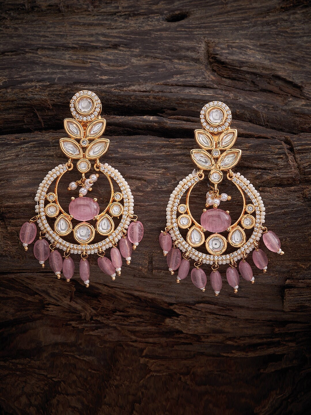

Kushal's Fashion Jewellery Kundan Drop Earrings, Pink