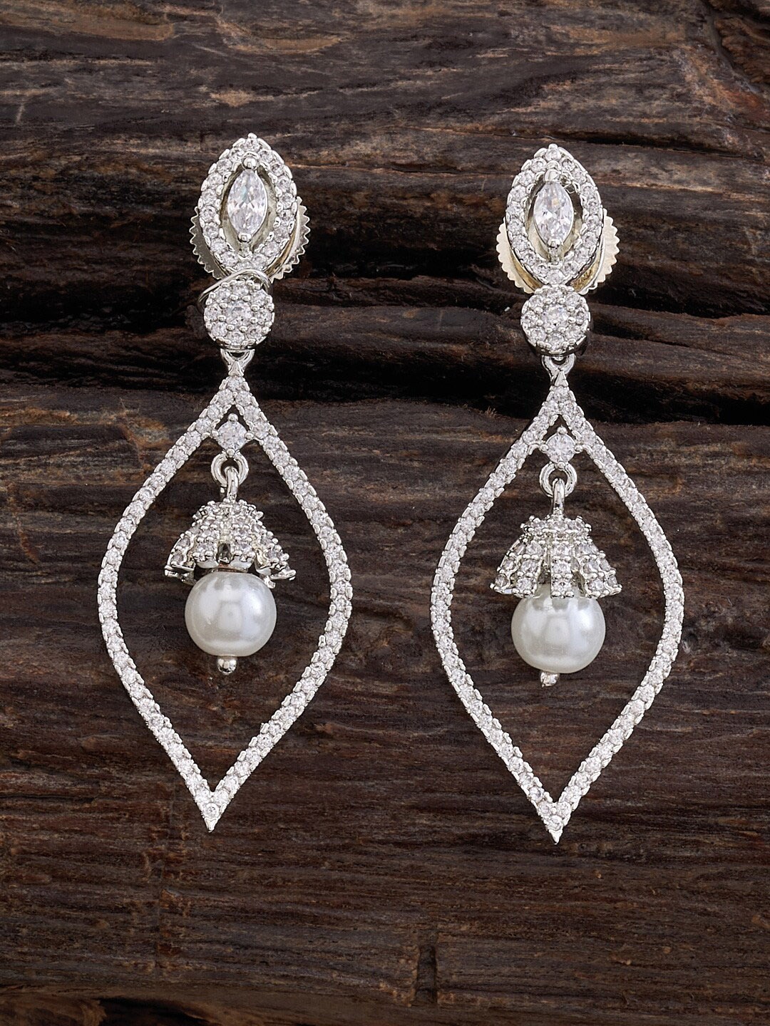 

Kushal's Fashion Jewellery CZ Studded Leaf Shaped Drop Earrings, White