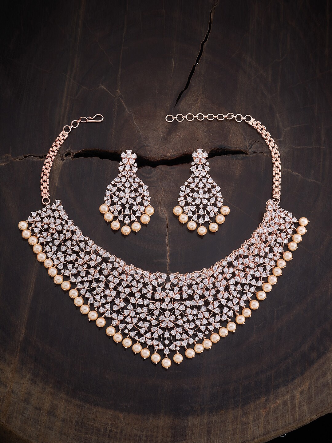 

Kushal's Fashion Jewellery Rose Gold-Plated CZ-Studded Jewellery Set
