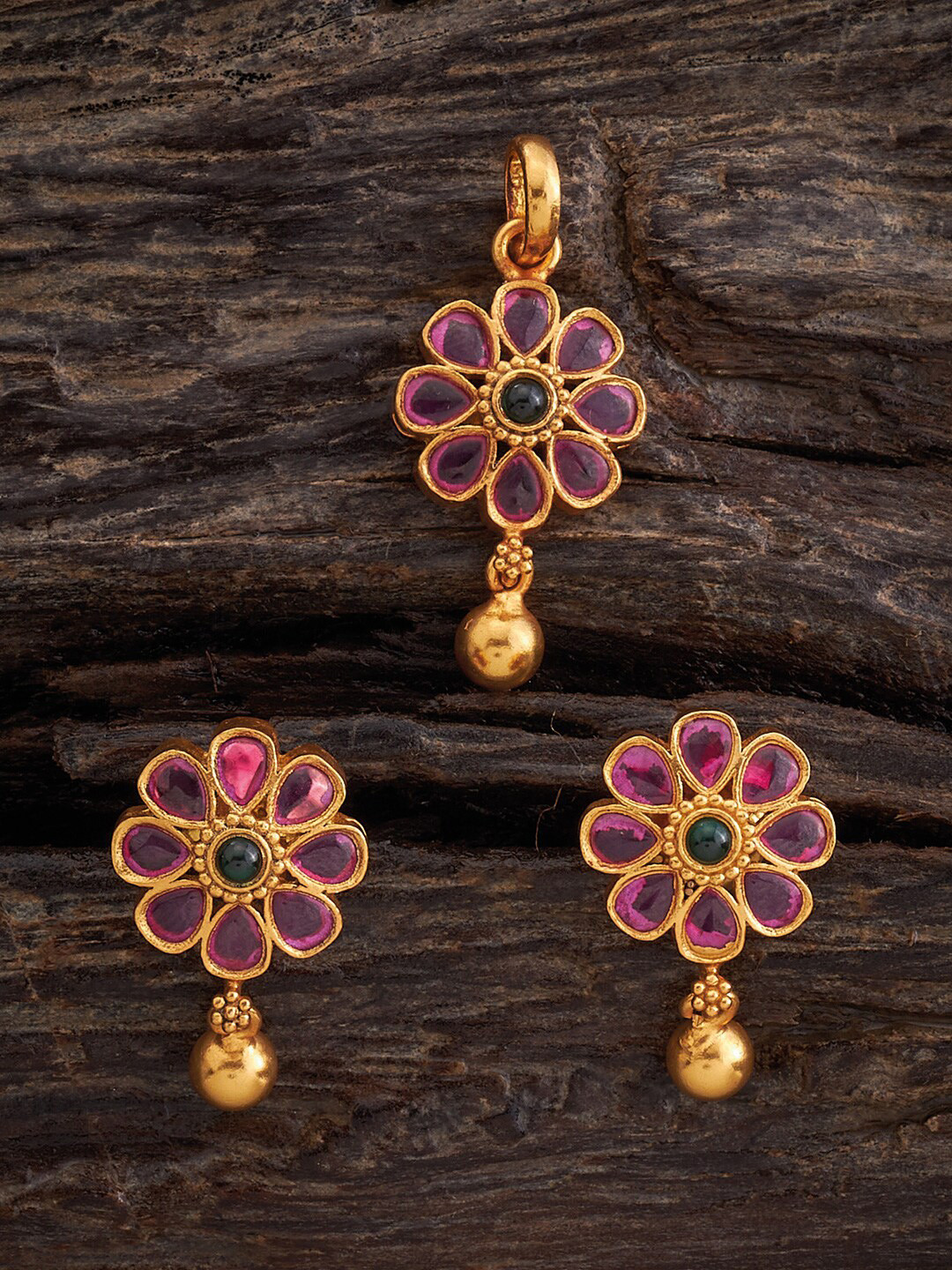 

Kushal's Fashion Jewellery 92.5 Pure Silver Stone-Studded Pendant With Earrings, Red