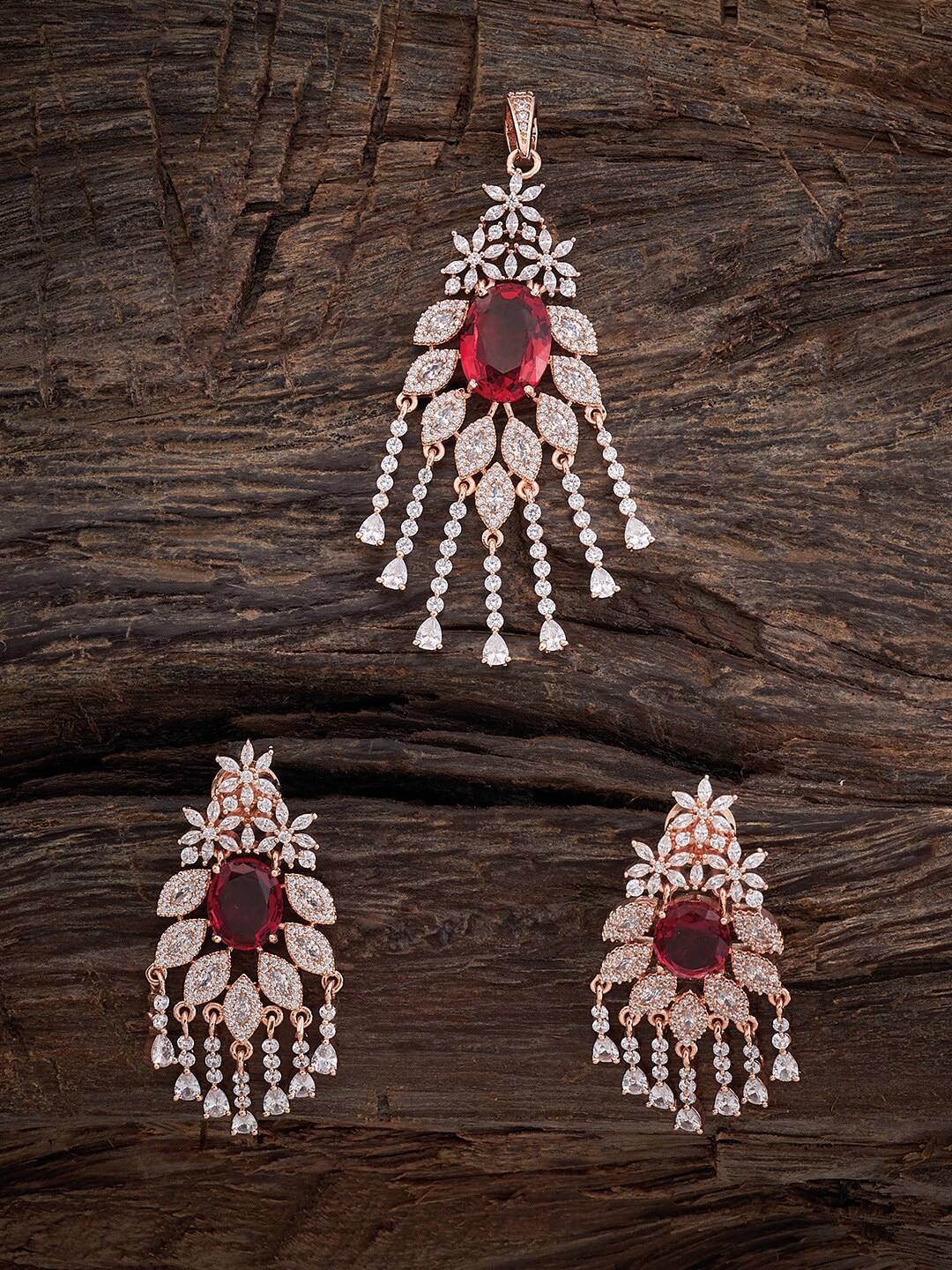 

Kushal's Fashion Jewellery Rose Gold-Plated CZ-Studded Pendant Set
