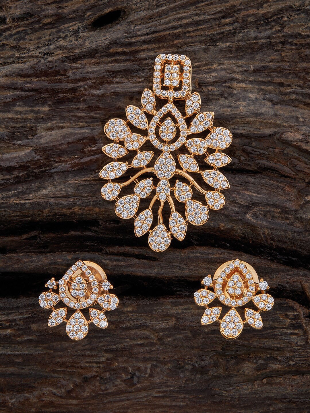 

Kushal's Fashion Jewellery Gold-Plated CZ-Studded Pendant With Earrings