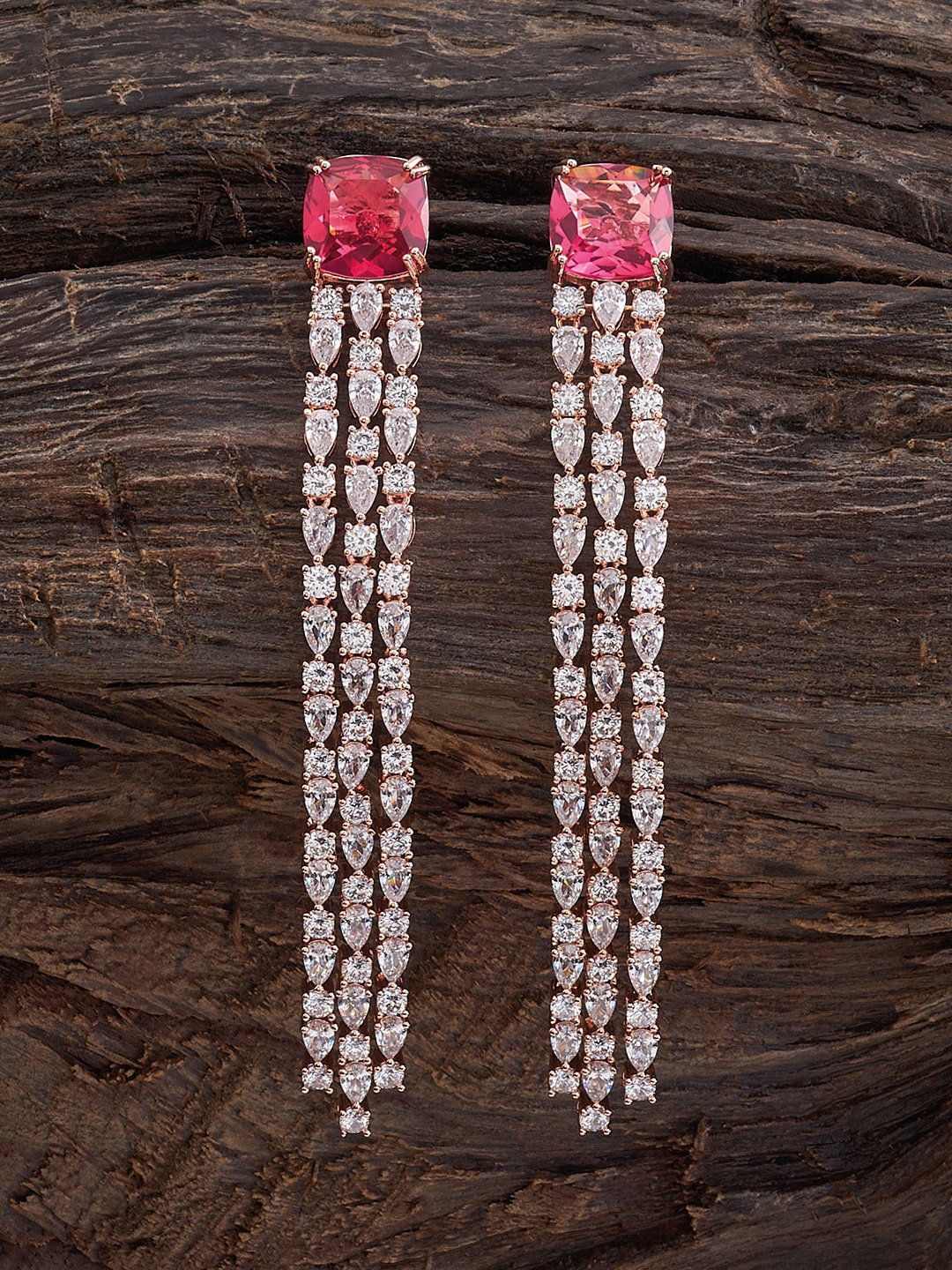 

Kushal's Fashion Jewellery Rose Gold Plated Contemporary Zircon Drop Earrings