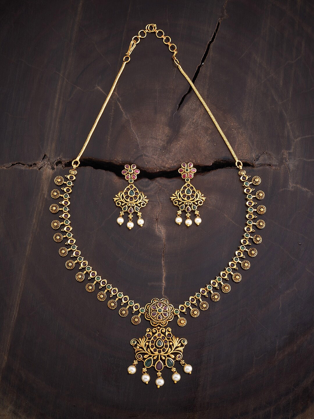 

Kushal's Fashion Jewellery Gold-Plated Ruby-Studded & Beaded Jewellery Set, Red