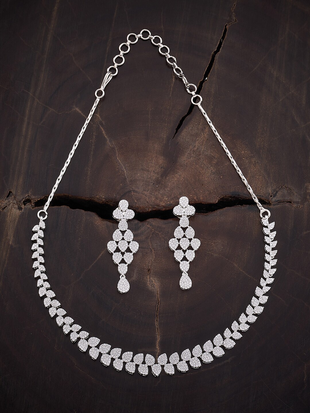 

Kushal's Fashion Jewellery Rhodium-Plated CZ-Studded Jewellery Set, Silver