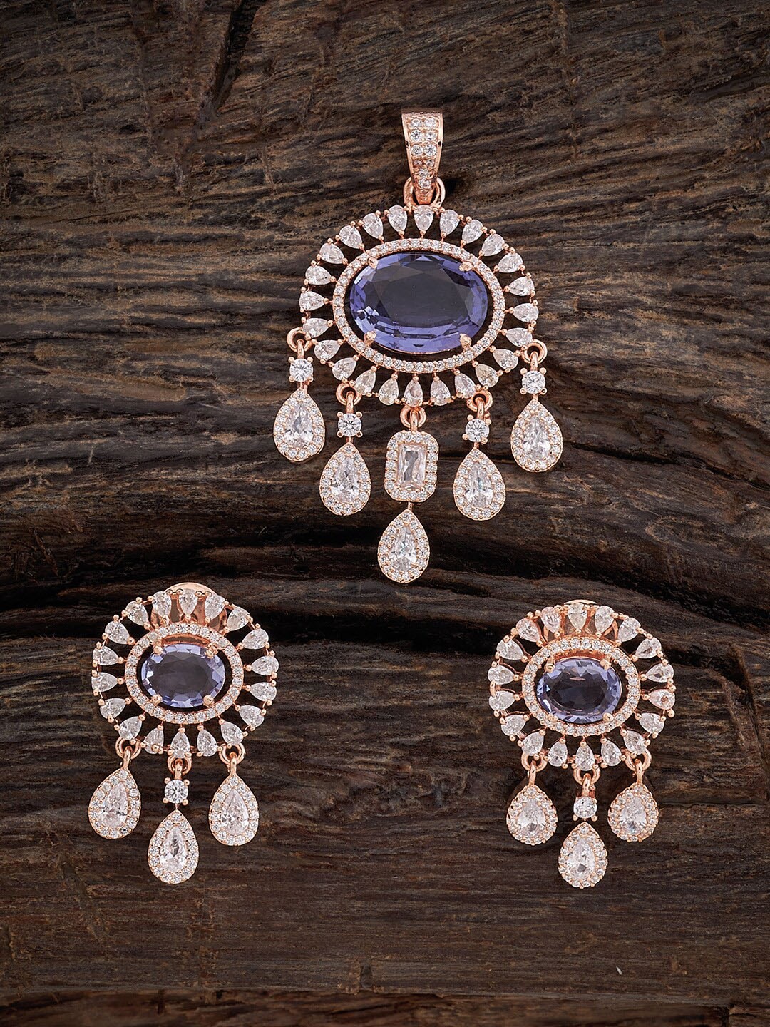 

Kushal's Fashion Jewellery Rose Gold-Plated CZ-Studded Pendant With Earrings