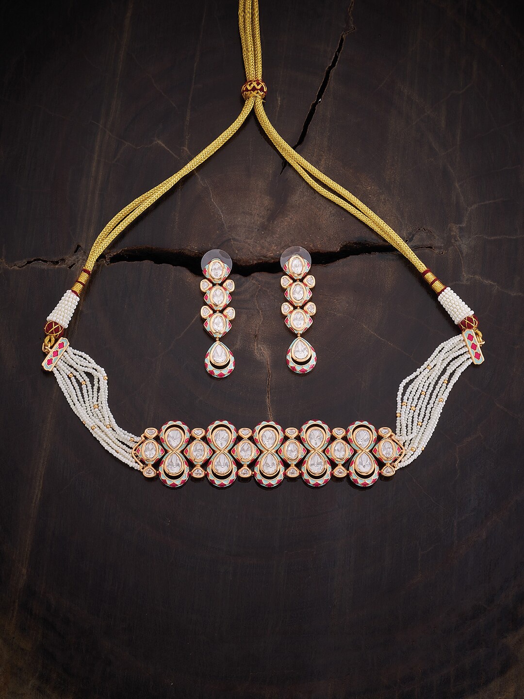 

Kushal's Fashion Jewellery Kundan Studded & Beaded Jewellery Set, Gold