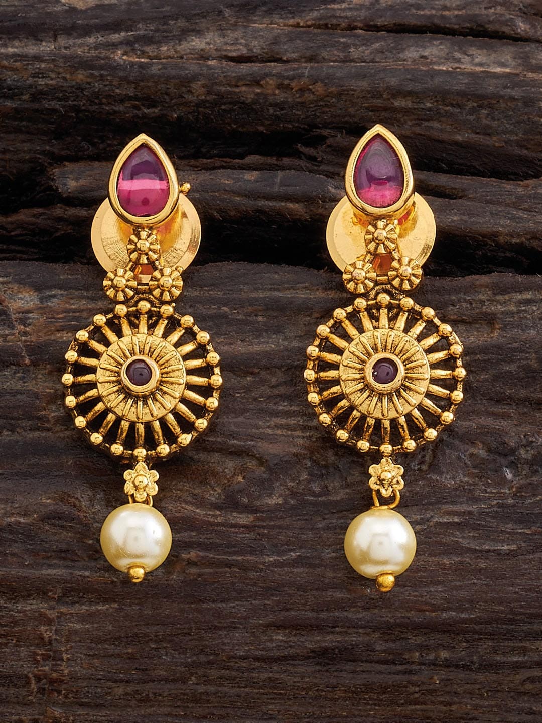 

Kushal's Fashion Jewellery Gold-Toned Circular Studs Earrings, Red