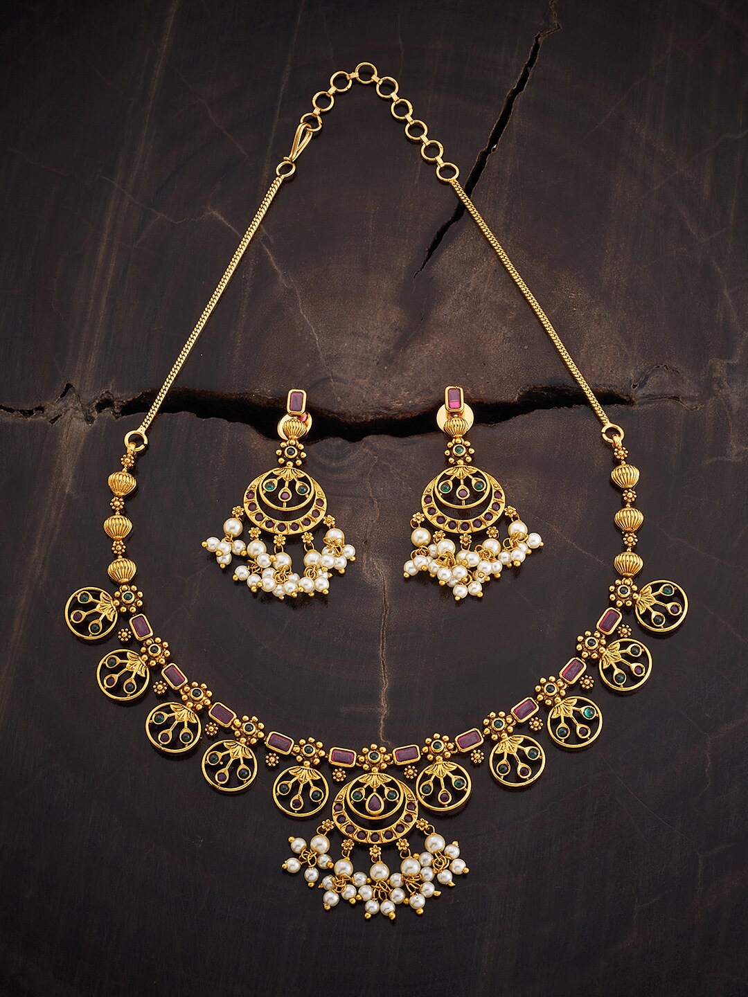 

Kushal's Fashion Jewellery Stone-Studded & Pearl Beaded Jewellery Set, Gold