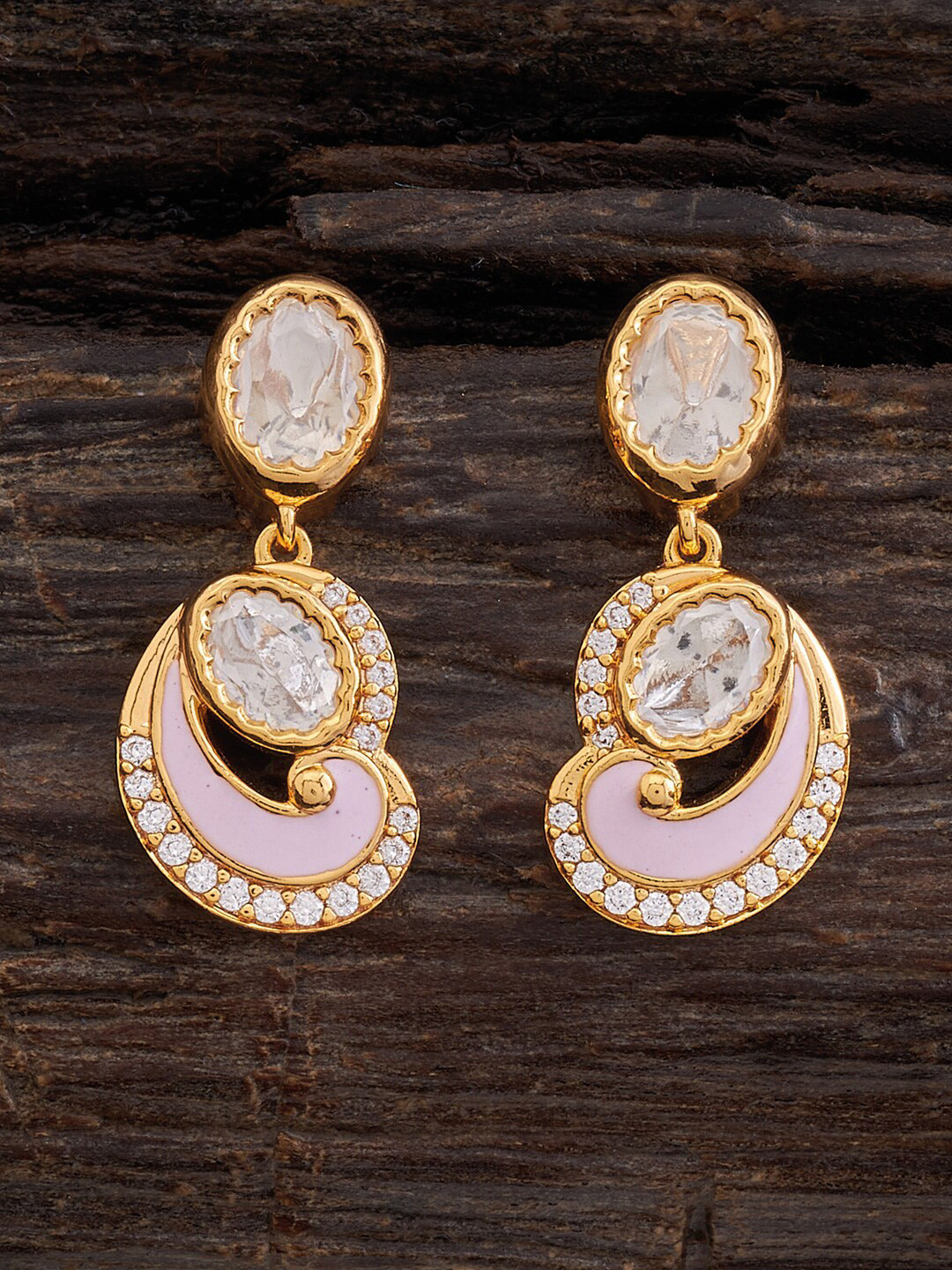 

Kushal's Fashion Jewellery Kundan Studded Paisley Shaped Drop Earrings, White
