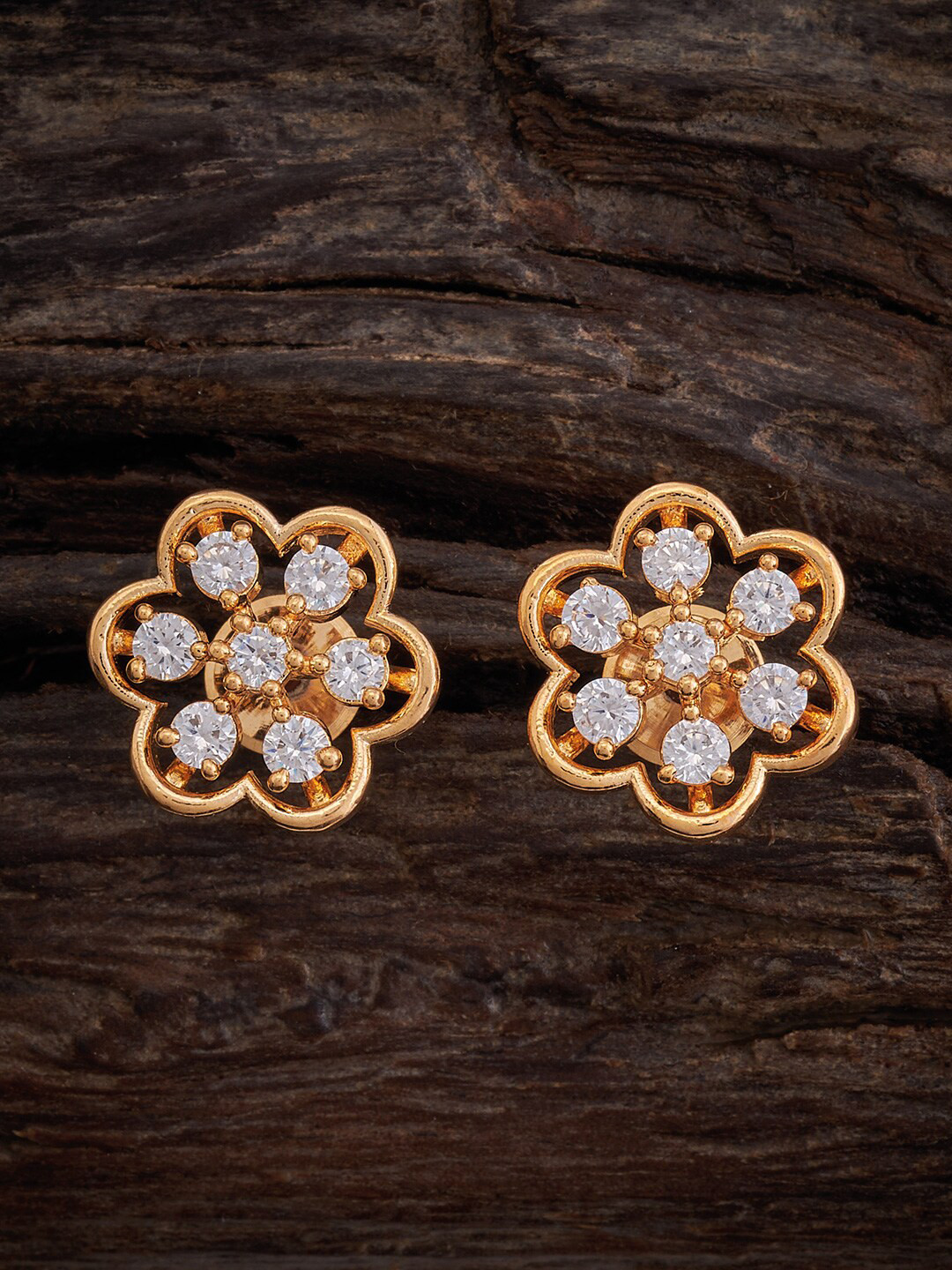 

Kushal's Fashion Jewellery Gold Plated CZ Studded Floral Stud Earrings