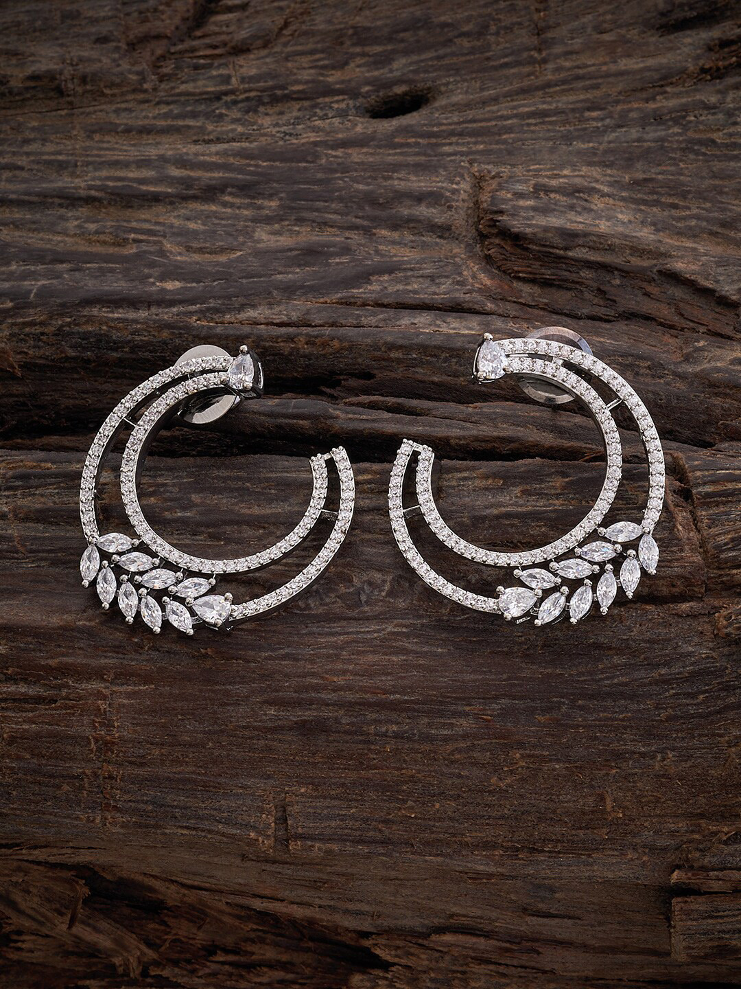 

Kushal's Fashion Jewellery Rose Gold-Plated CZ-Studded Circular Half Hoop Earrings