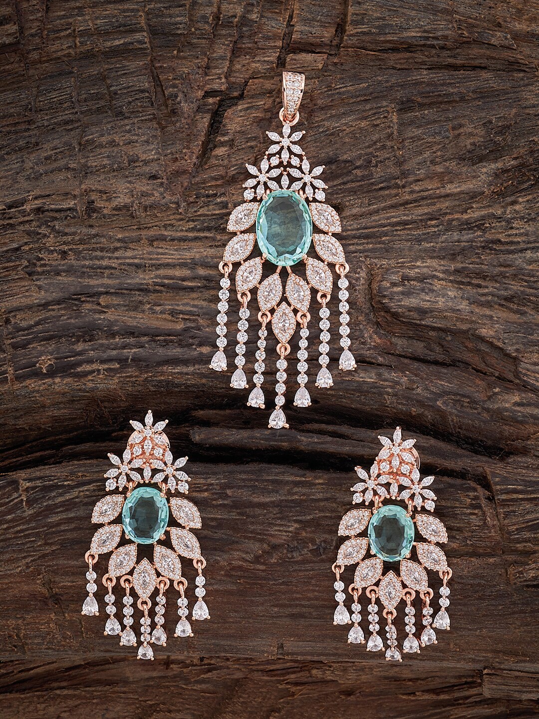 

Kushal's Fashion Jewellery Rose Gold-Plated CZ-Studded Pendant Set