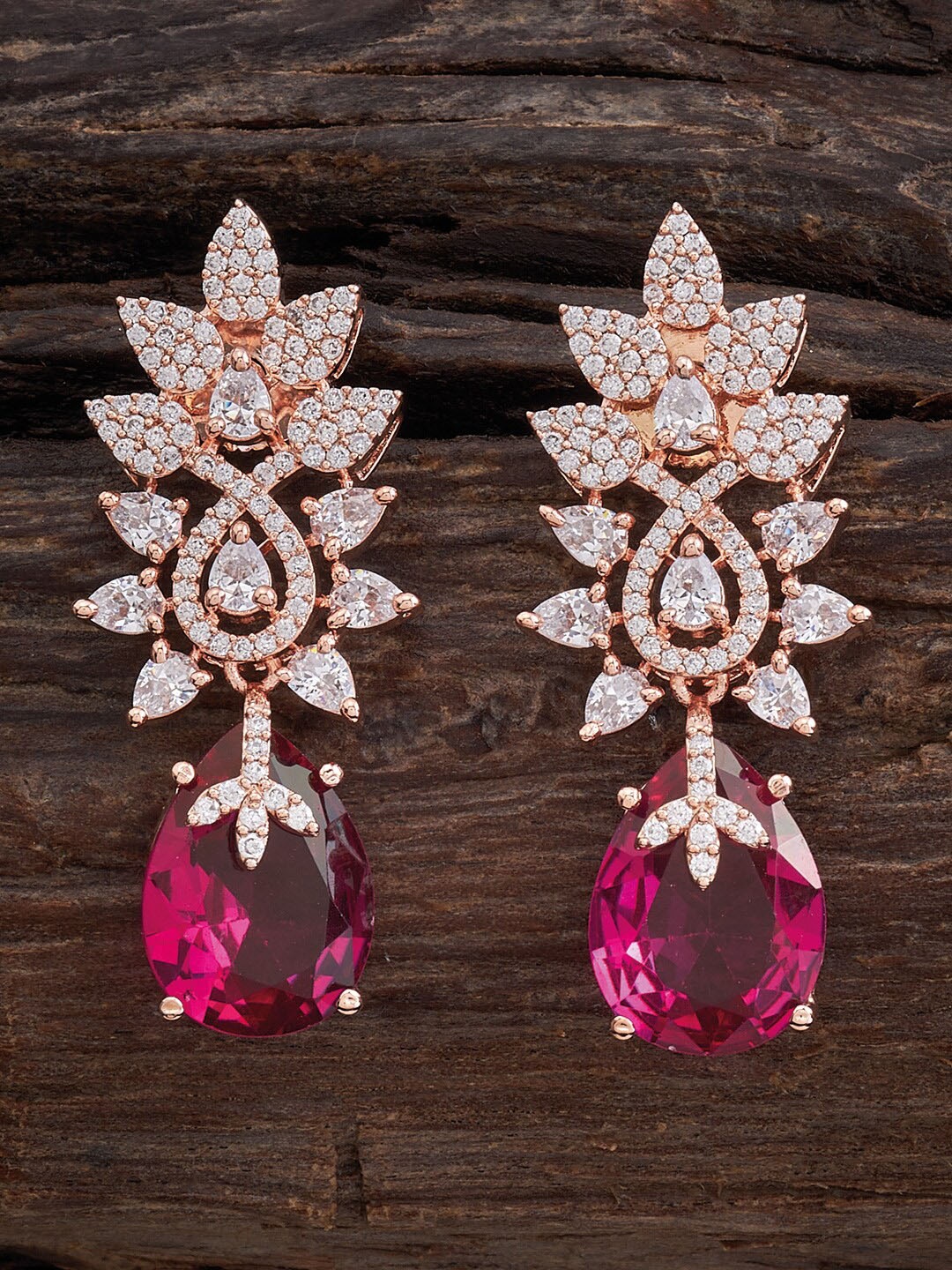 

Kushal's Fashion Jewellery Rose Gold-Plated Leaf Shaped Drop Earrings