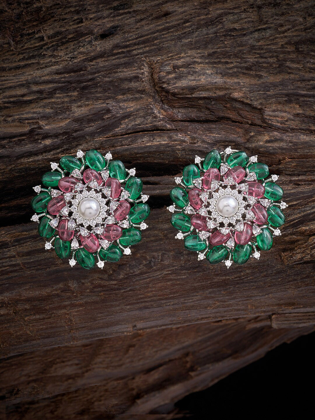

Kushal's Fashion Jewellery Rose Gold-Plated Circular Studs Earrings, Red