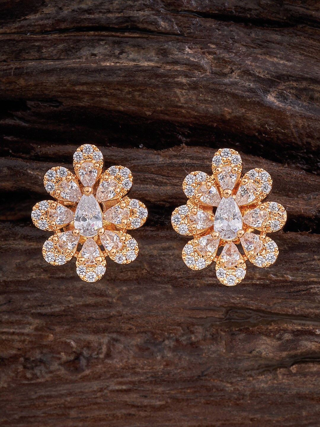 

Kushal's Fashion Jewellery Rose Gold Plated Floral CZ Studs Earrings