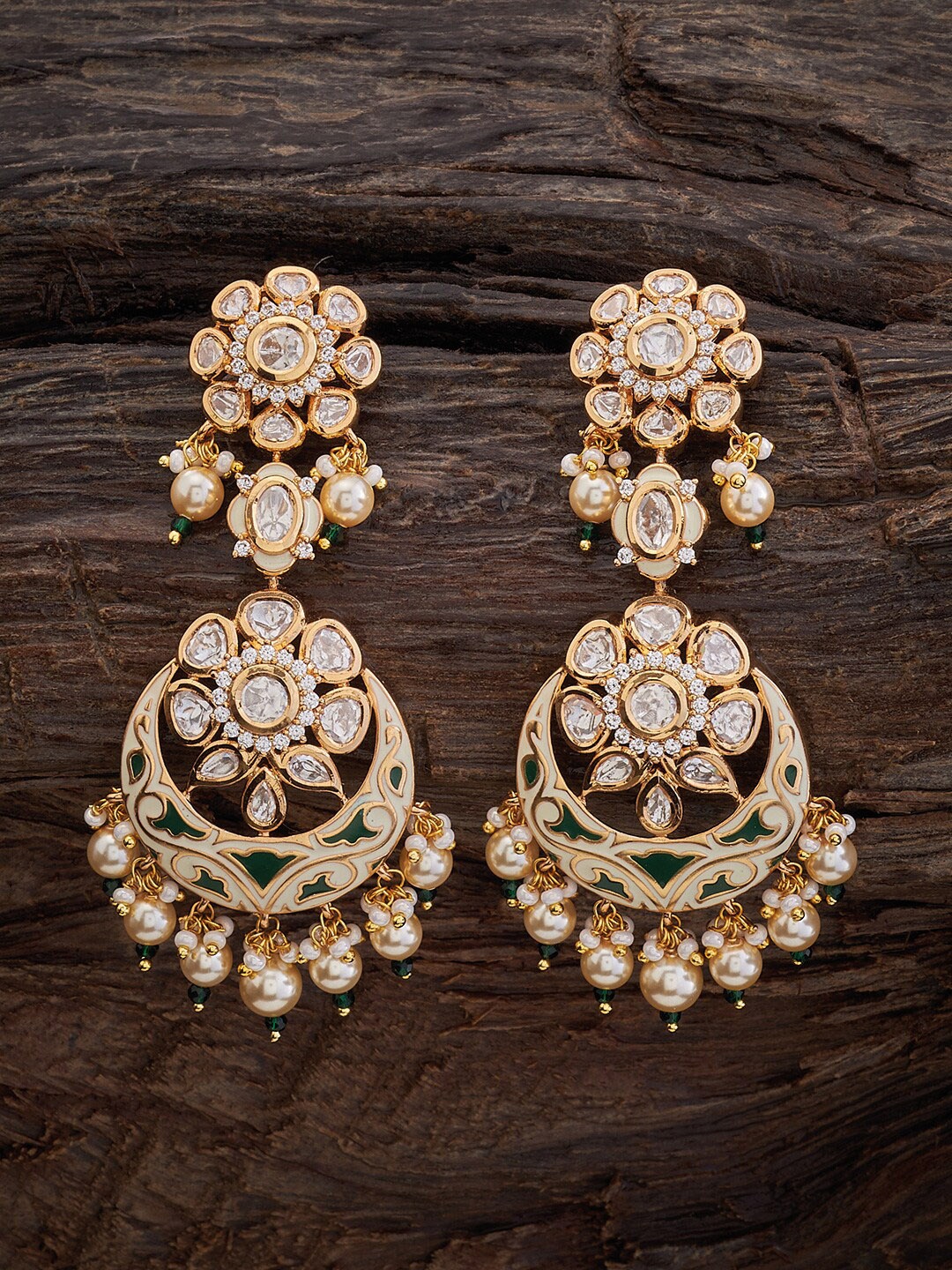 

Kushal's Fashion Jewellery Kundan-Studded Circular Drop Earrings, Gold