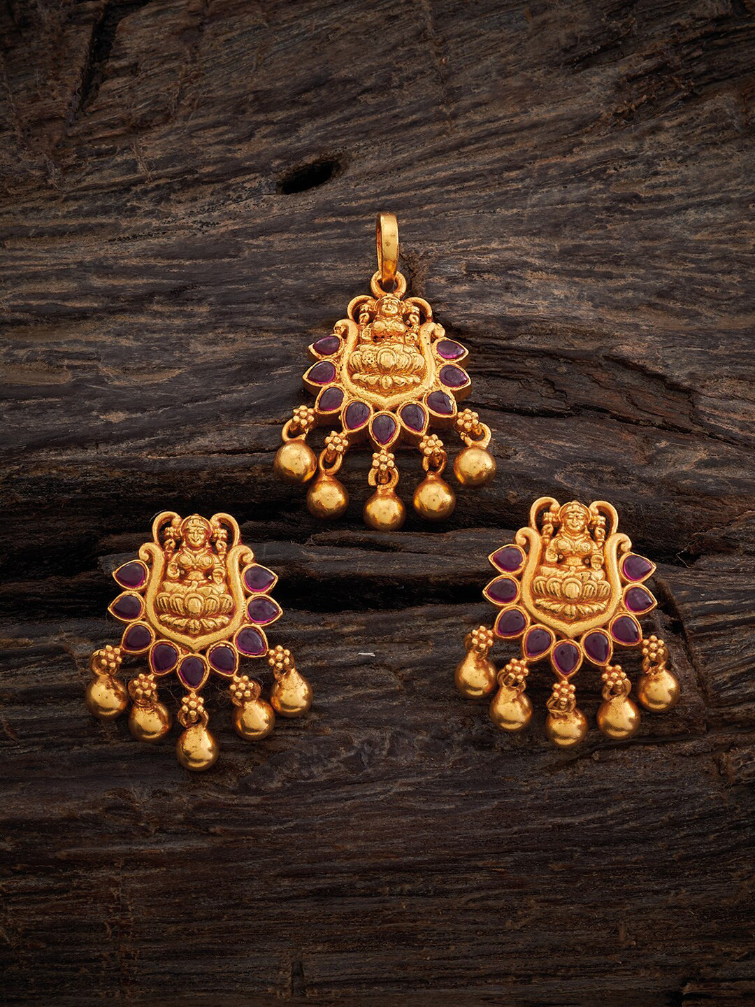 

Kushal's Fashion Jewellery 92.5 Pure Silver Pendant With Earrings, Gold