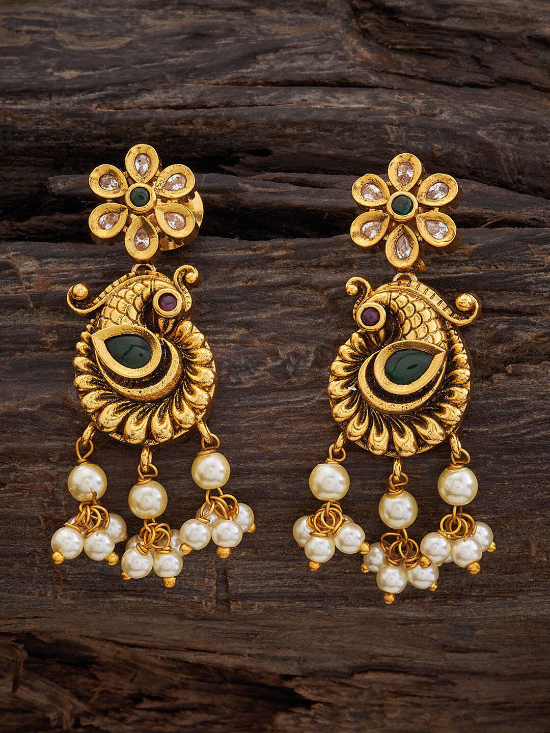 

Kushal's Fashion Jewellery Peacock Shaped Drop Earrings, Gold