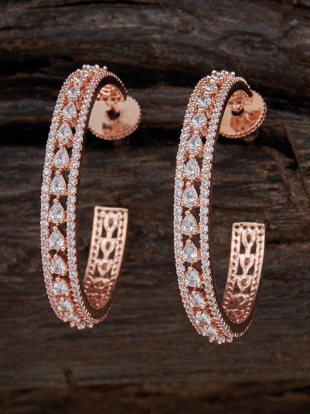 

Kushal's Fashion Jewellery Rose Gold-Plated CZ-Studded Circular Half Hoop Earrings