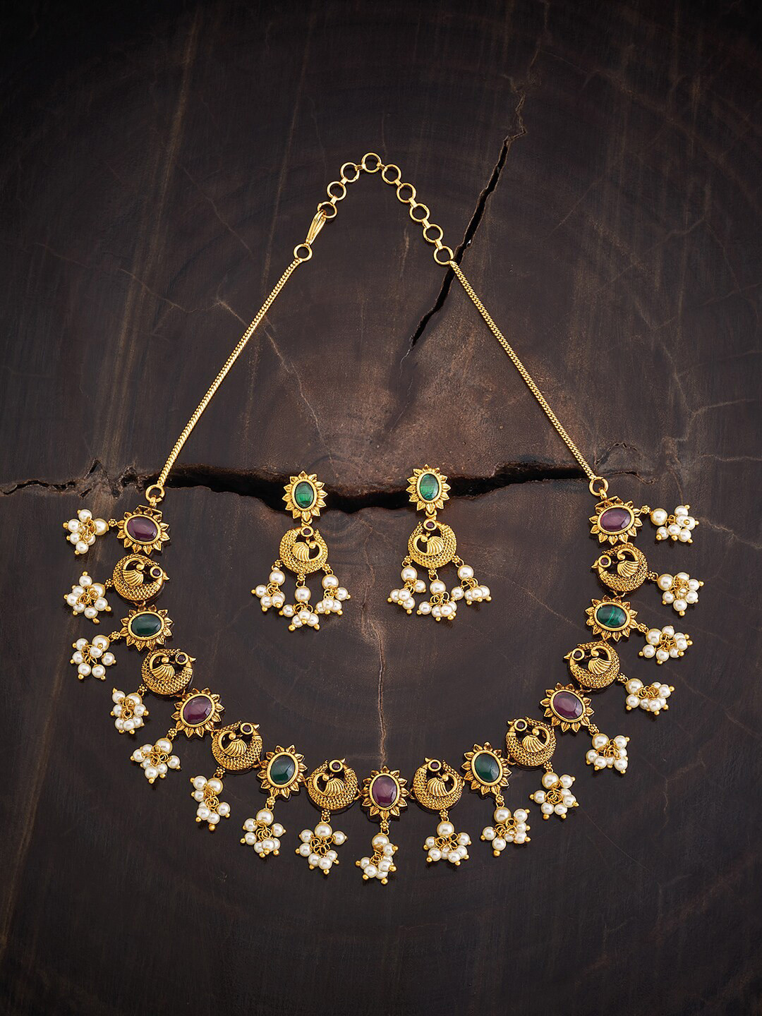 

Kushal's Fashion Jewellery Stone-Studded & Pearl Beaded Jewellery Set, Gold