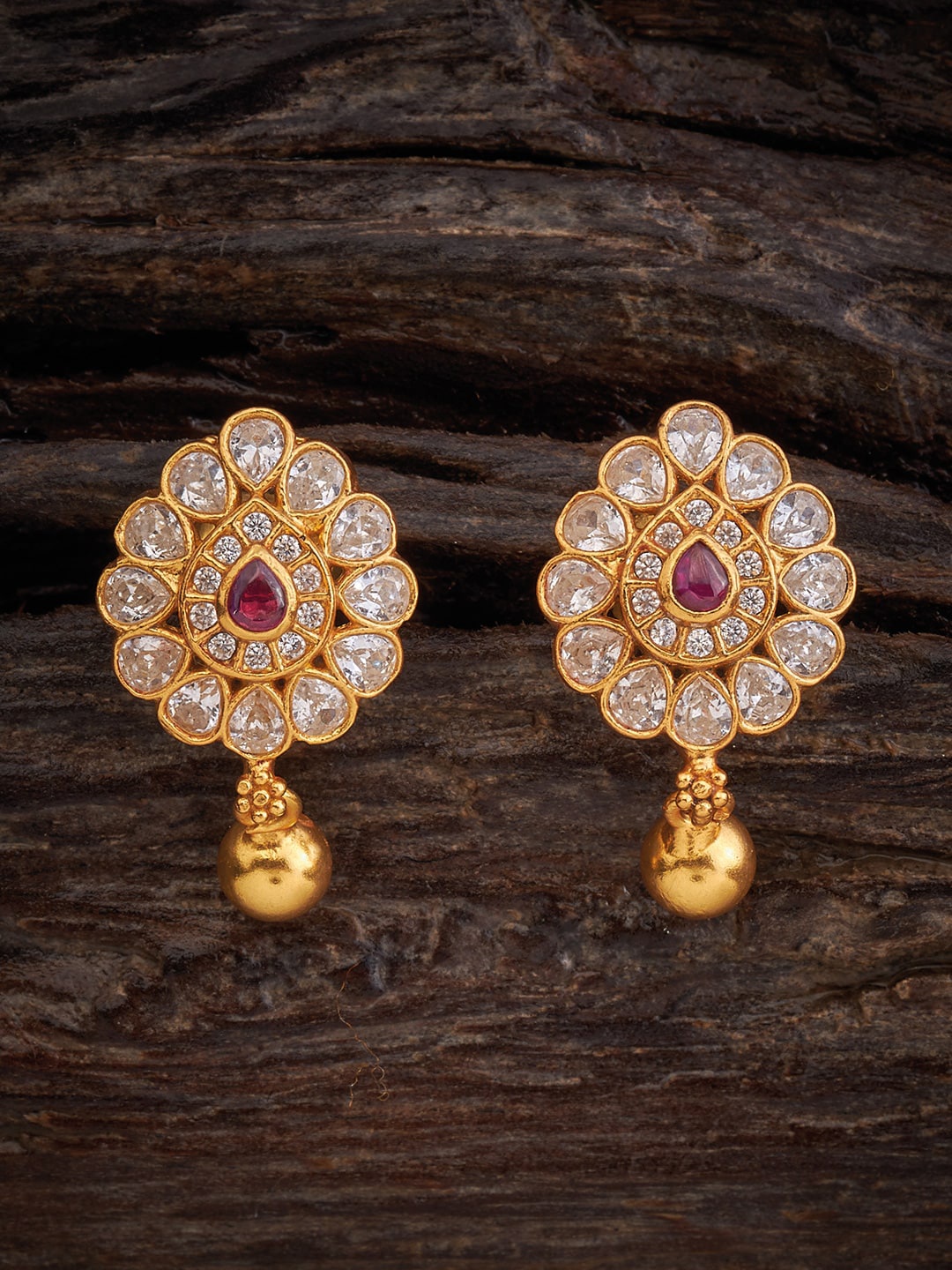 

Kushal's Fashion Jewellery 92.5 Pure Silver Gold Plated Stone Studded Studs Earrings