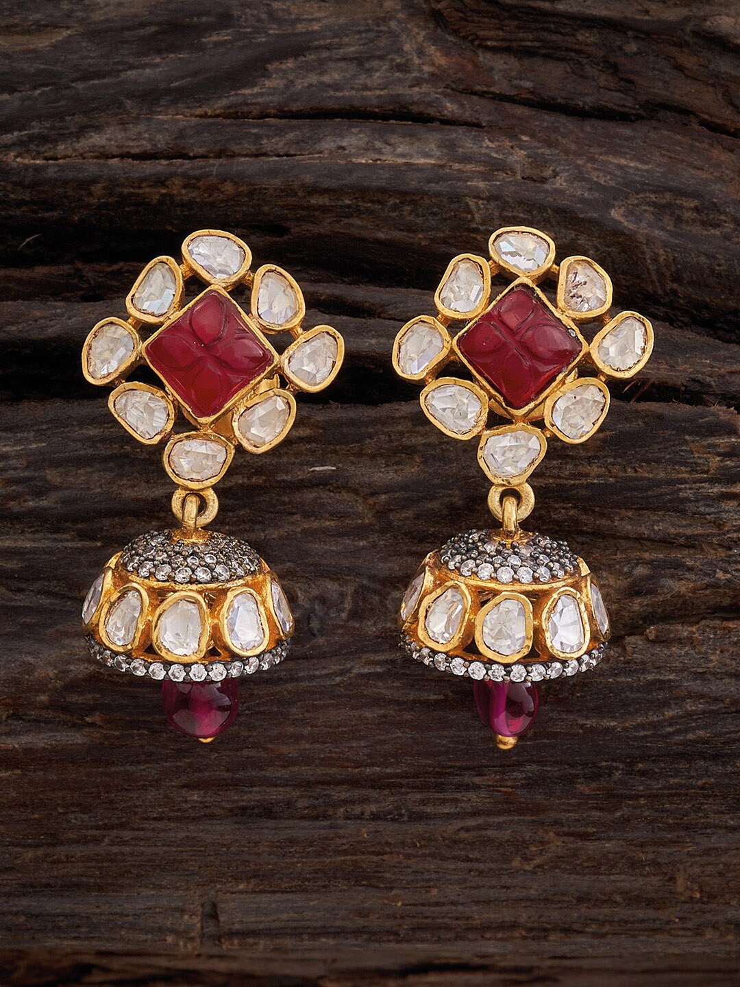 

Kushal's Fashion Jewellery 92.5 Pure Silver Rhodium-Plated Dome Shaped Jhumkas Earrings, Gold
