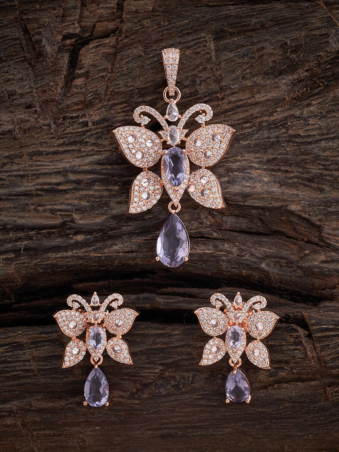

Kushal's Fashion Jewellery Rose Gold-Plated CZ-Studded Pendant Set