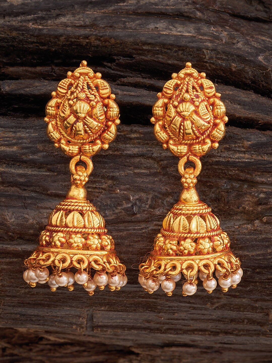 

Kushal's Fashion Jewellery 92.5 Pure Silver Rhodium-Plated Dome Shaped Jhumkas Earrings, Gold