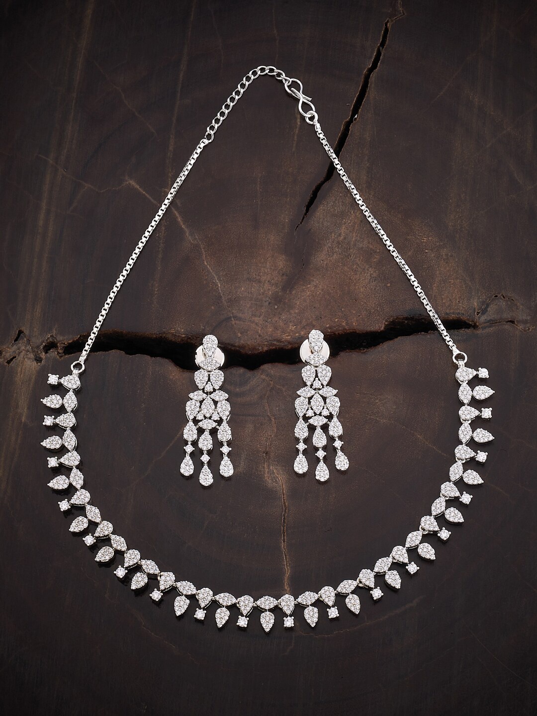 

Kushal's Fashion Jewellery Rhodium-Plated CZ-Studded Jewellery Set, Silver