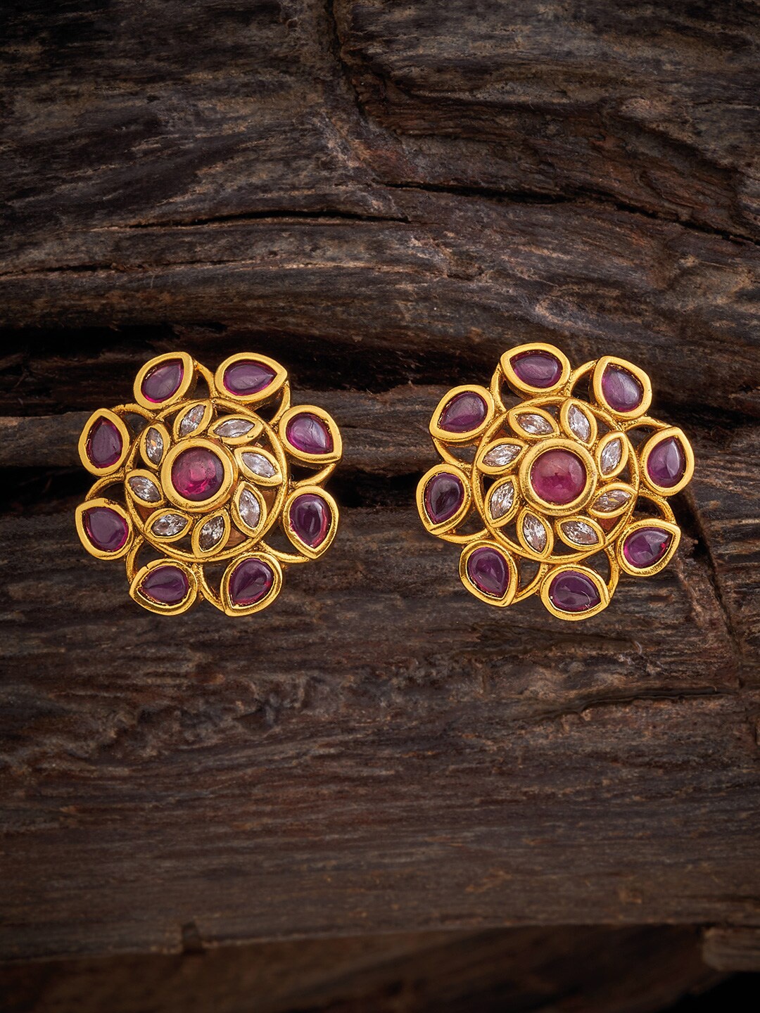 

Kushal's Fashion Jewellery Rose-Gold Plated Stone -Studded Circular Studs Earrings