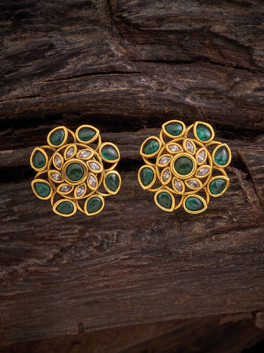 

Kushal's Fashion Jewellery Gold Plated Artificial Stones Studded Floral Stud Earrings, Green