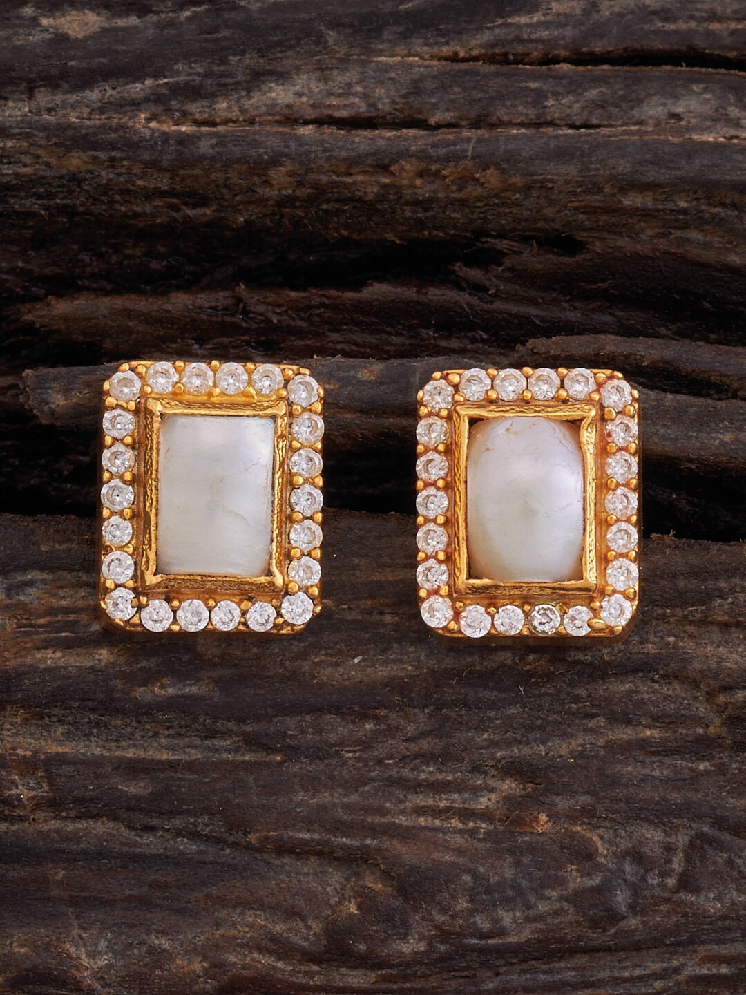 

Kushal's Fashion Jewellery Geometric Temple Studs Earrings, White